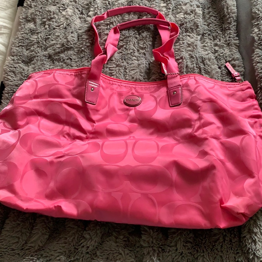 Pink coach weekend tote